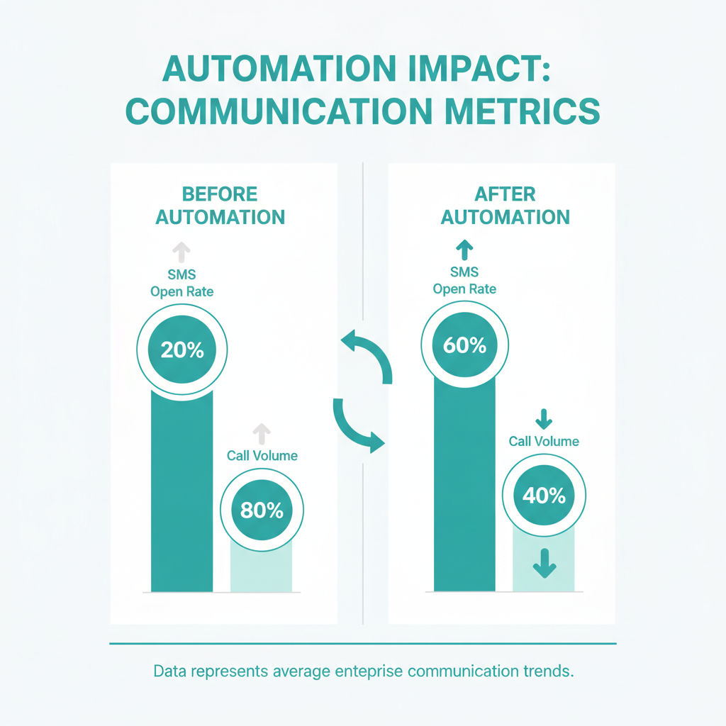 Comparison of SMS open rates and call volumes before and after automation.