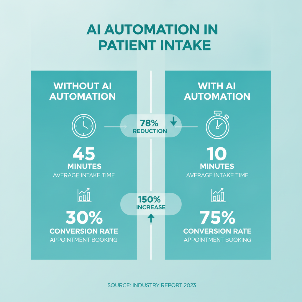 Comparison of patient intake times and conversion rates with and without AI automation