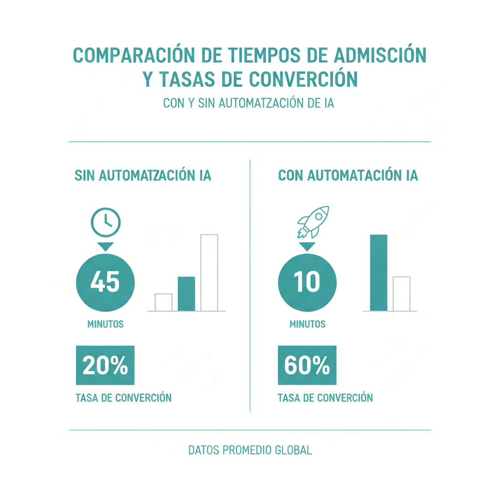 Comparación de los tiempos de admisión de pacientes y las tasas de conversión con y sin automatización de IA