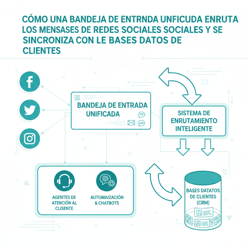 Cómo una bandeja de entrada unificada enruta los mensajes de redes sociales y se sincroniza con las bases de datos de clientes