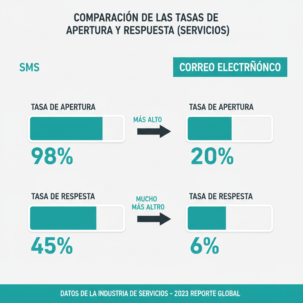 Comparación de las tasas de apertura y respuesta de SMS frente a correo electrónico en industrias de servicios