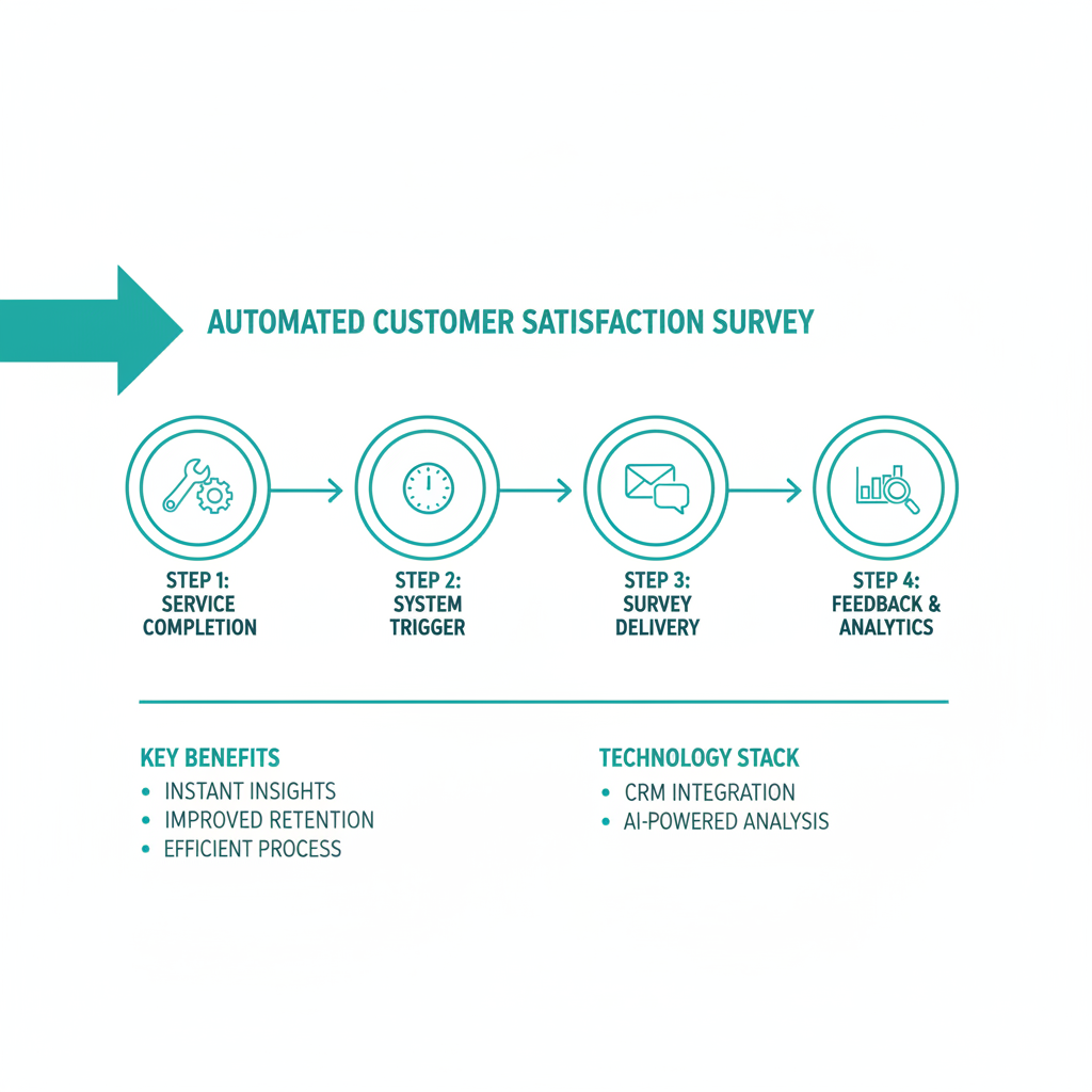 A step-by-step workflow of automated customer satisfaction surveys triggering after a service is completed.