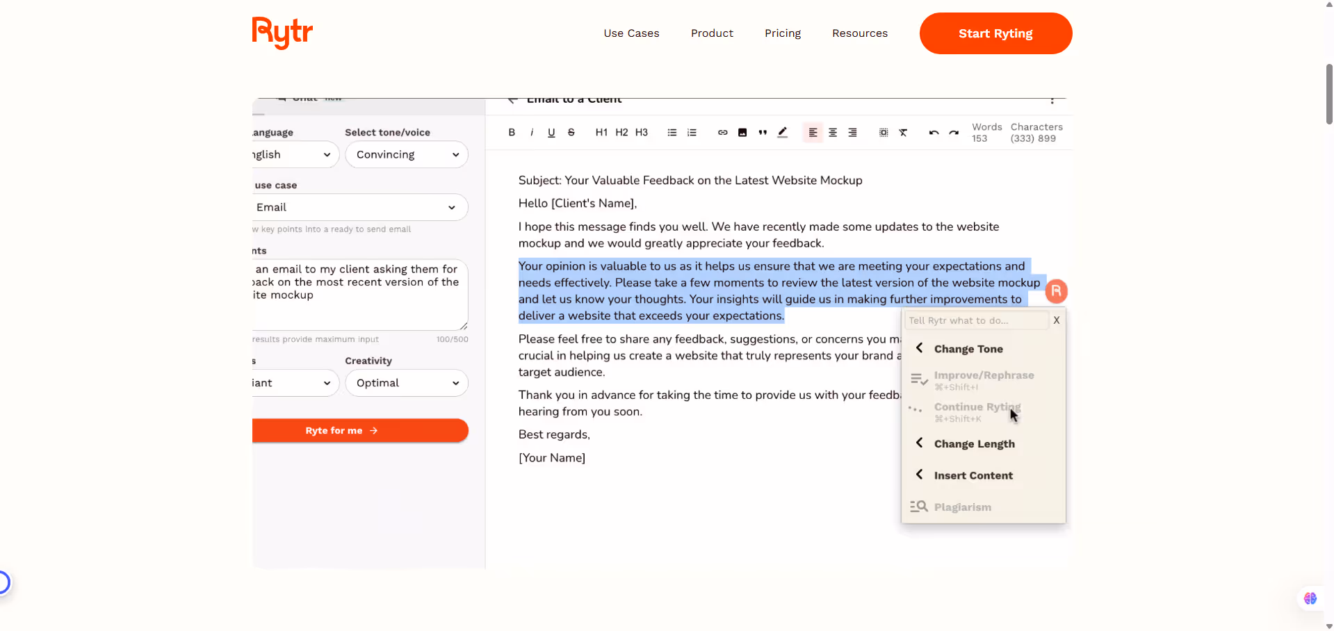 Rytr product screenshot