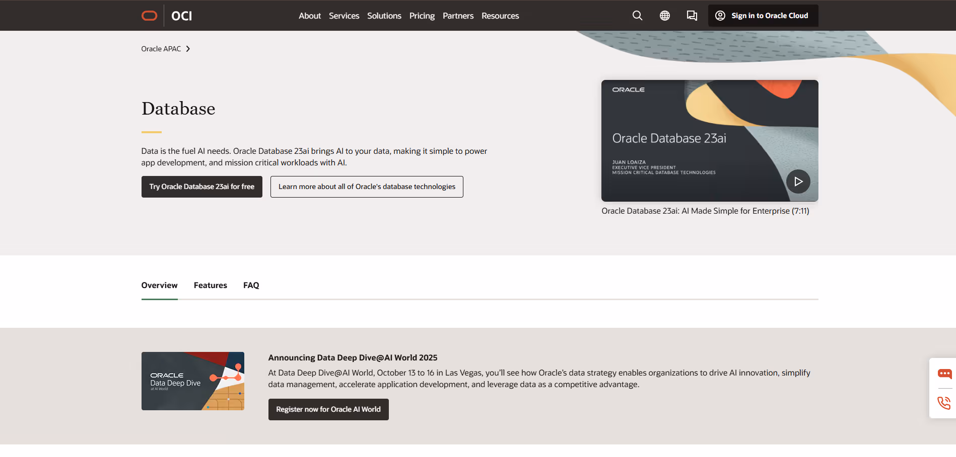 Oracle Database product screenshot