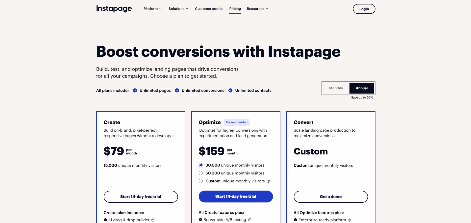 Instapage product screenshot