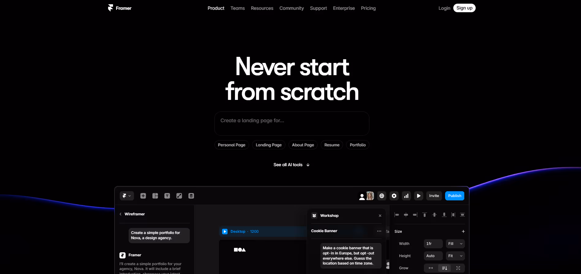 Framer (AI) product screenshot