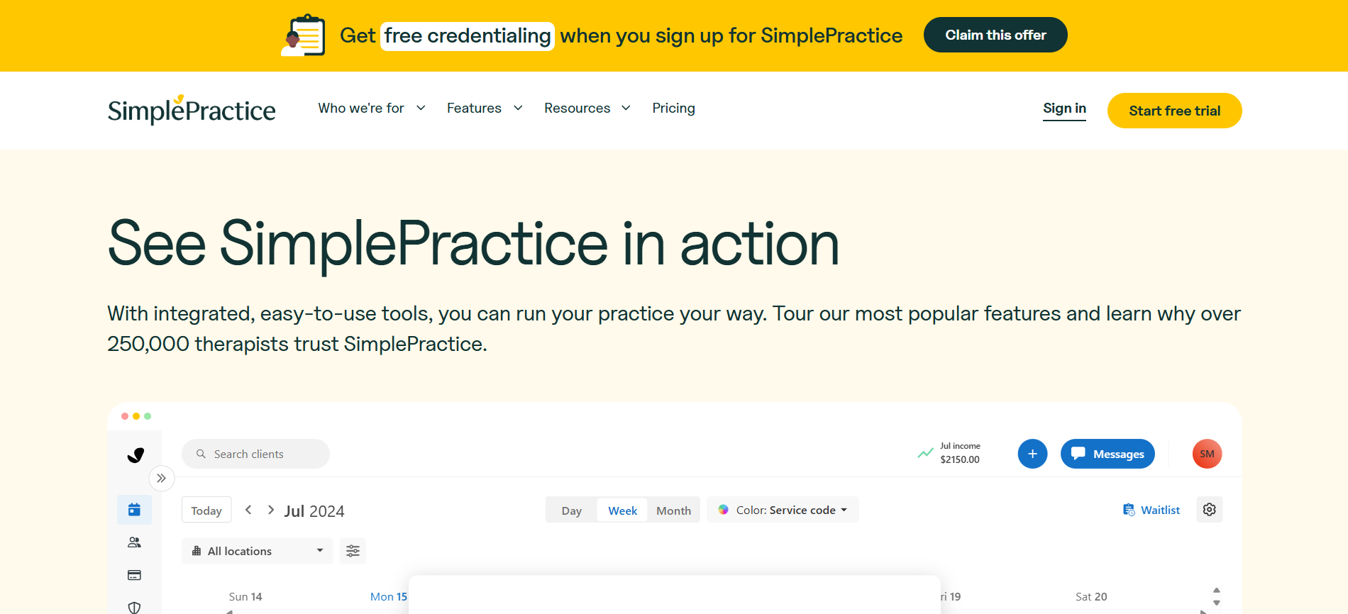 SimplePractice product screenshot