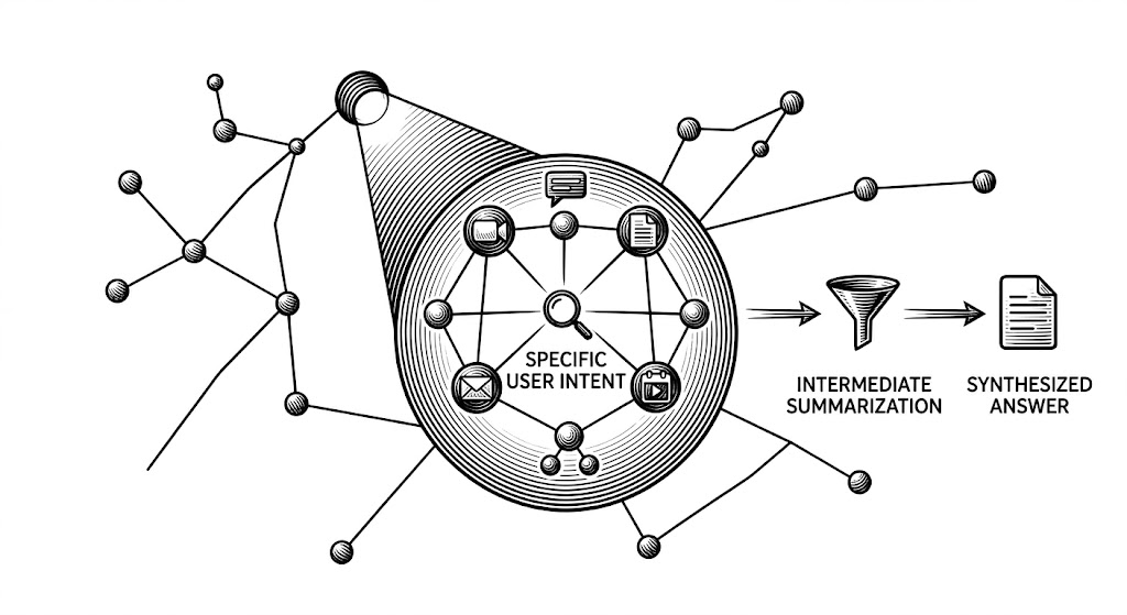 Diagram depicting the summarization of a local subgraph. AI supported illustration provided by Gemini.