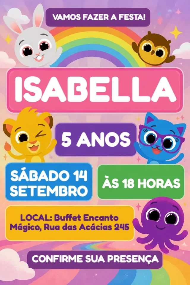 Convite de Aniversário Bolofofos Roxo com Glitter para Editar Online — convite animado personalizado de aniversário infantil