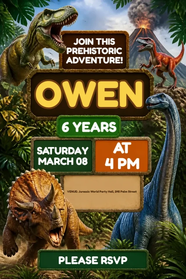 Dinosaur Birthday Invitation Green and Black to Edit Online — personalized animated birthday invitation for kids