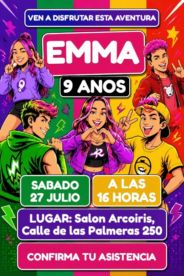 Invitacion de Cumpleanos Dos Rosas Rosa Colorido para Editar en Linea — invitación animada personalizada de cumpleaños infantil