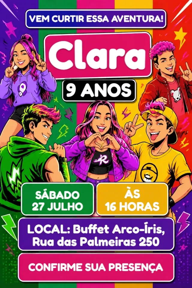 Convite de Aniversário Dos Rosas Rosa Colorido para Editar Online — convite animado personalizado de aniversário infantil