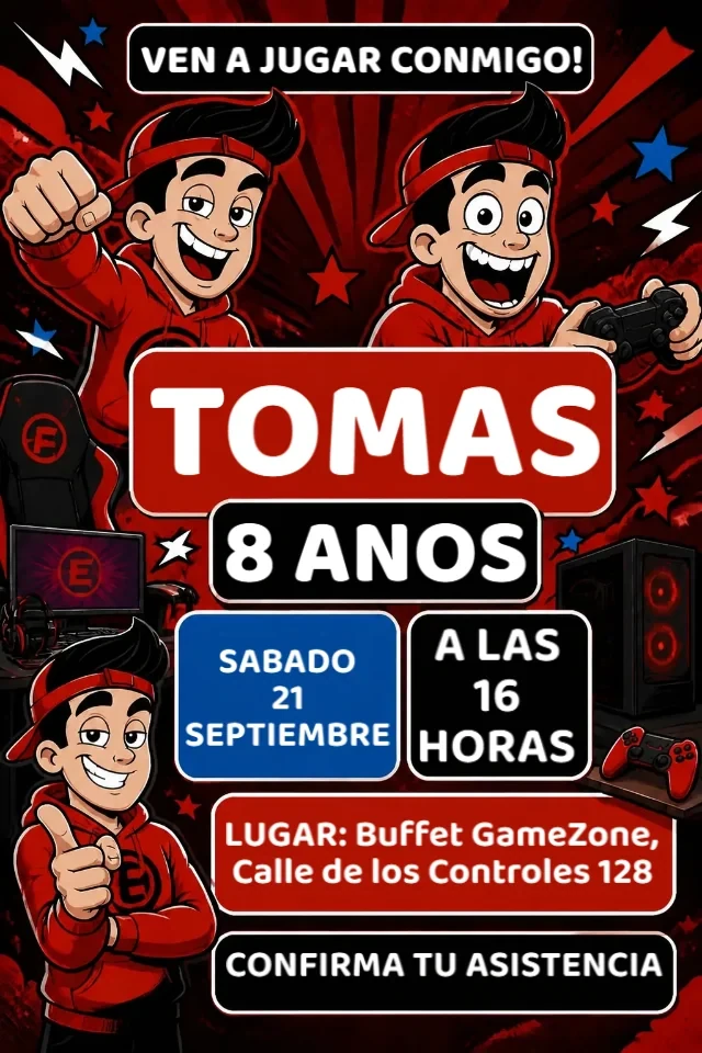 Invitacion de Cumpleanos Enaldinho Gamer Azul para Editar en Linea — invitación animada personalizada de cumpleaños infantil