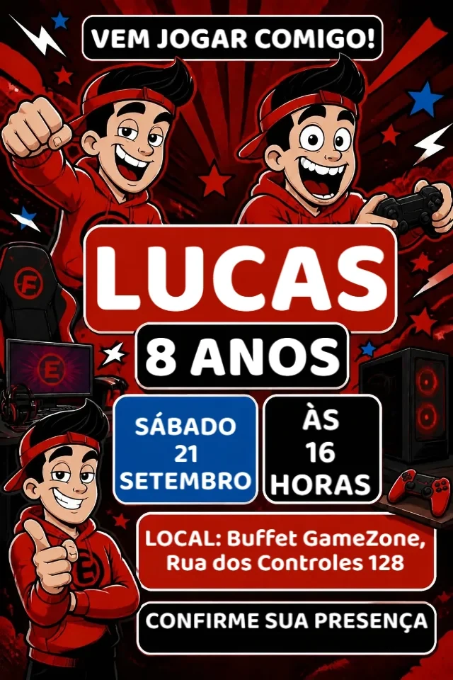 Convite de Aniversário Enaldinho Gamer Azul para Editar Online — convite animado personalizado de aniversário infantil