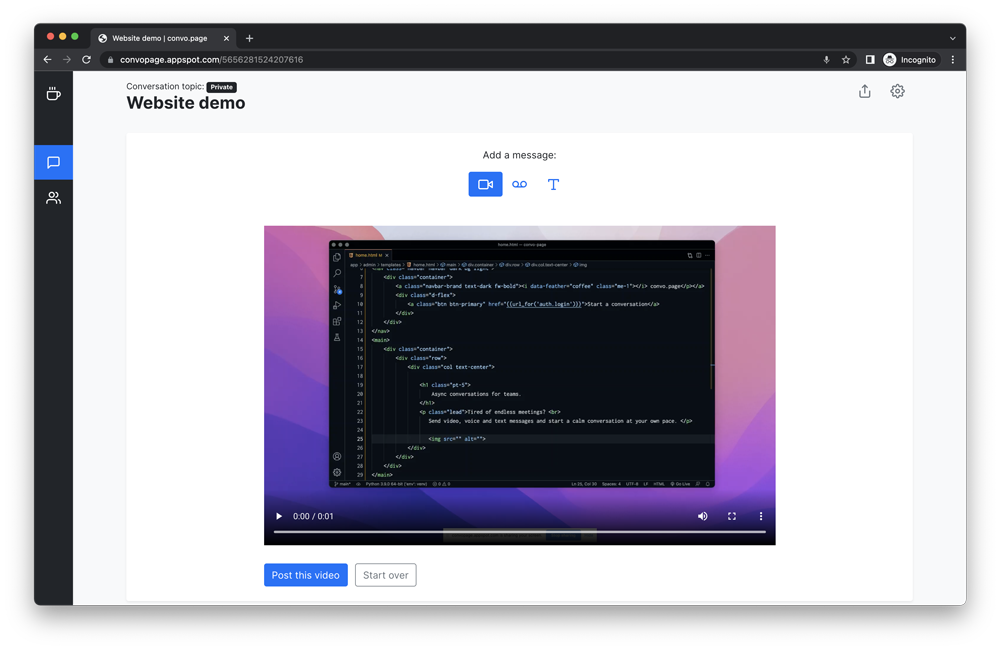 async converstaions with convo.page