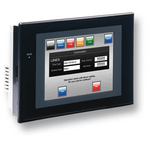 Omron NS5SQ11BV2 Touch screen HMI, 5.7 inch, TFT, 256 colors (32,768 colors for .BMP/.JPG), 320x240 pixels, 2 x RS-232C ports, Ethernet (10/100 Base-T), 24 VDC, 60MByte memory, 24 VDC, black case