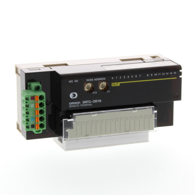 Omron DRT2OD16 DeviceNet digital output unit, 16 x transistor outputs 0.5 A, 24 VDC, NPN, screw terminal block