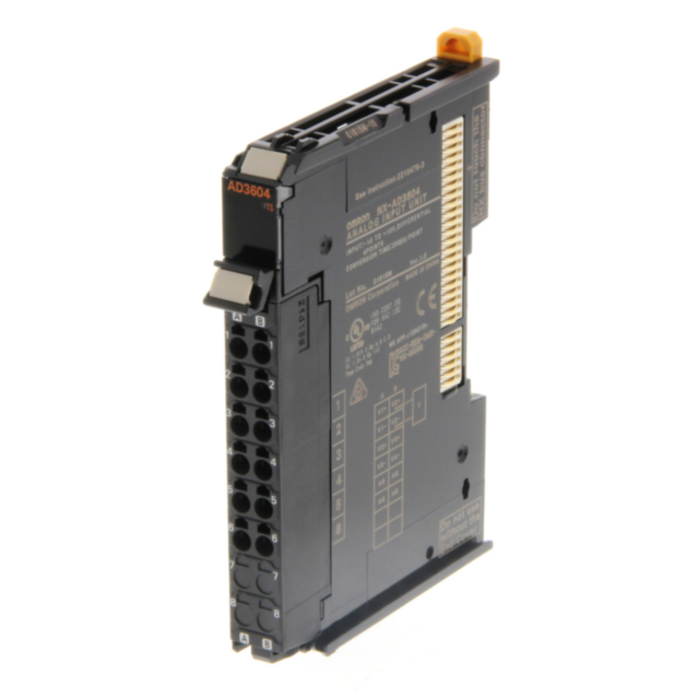Omron NXAD3604 4 Analog Inputs, -10 to 10 V differential, resolution 1:8000, 250 µs/ch, screwless push-in connector, 12 mm wide