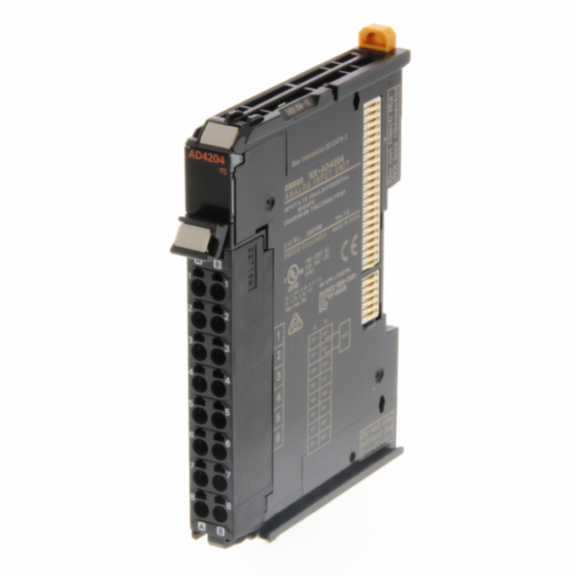 Omron NXAD4204 8 Analog Inputs, 4 to 20 mA differential, resolution 1:8000, 250 µs/ch, screwless push-in connector, 12 mm wide