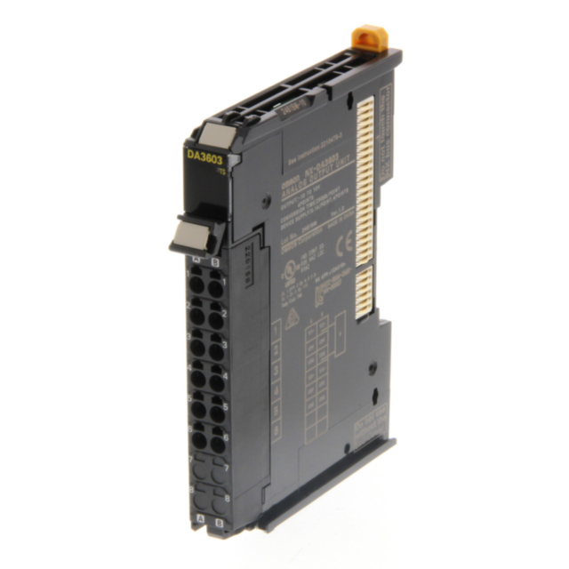 Omron NXDA3603 4 Analog Outputs, -10 to 10 V, resolution 1:8000, 250 µs/ch, screwless push-in connector, 12 mm wide