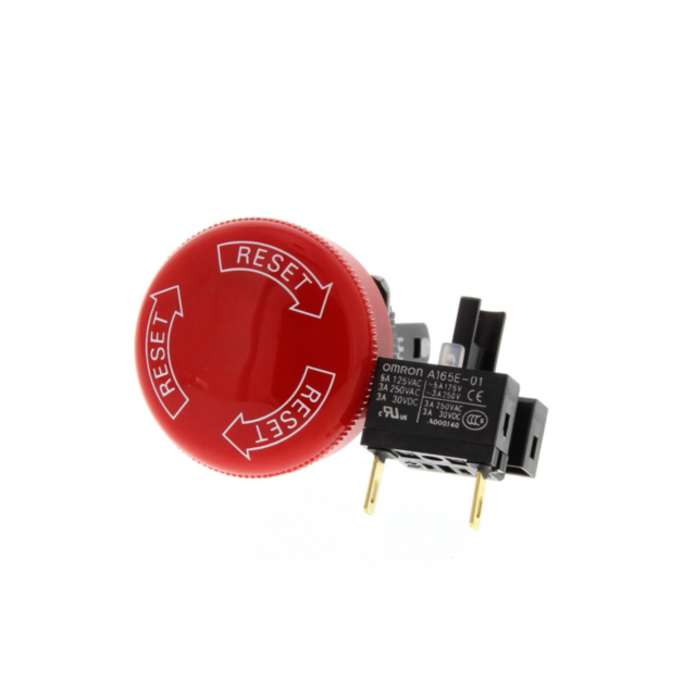 Omron A165ES03U Emergency stop switch, non-illuminated, 30mm dia, push-lock/turn-reset, TPST-NC