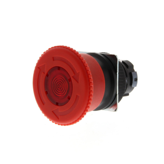 Omron A22ELM Emergency stop switch, illuminated, 40mm dia, push-lock/turn-reset, IP65