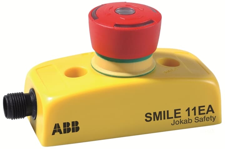 ABB 2TLA030050R0000 Emergency stop button in Smile enclosure, Tina adaptation unit to DYNlink included, Status LED in button, 1 x M12-5 male connector.