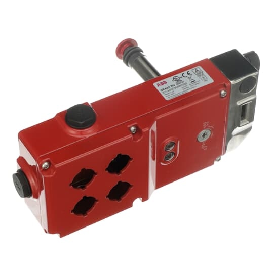 ABB 2TLA050304R0002 Safety lock GKey with 4 positions for pilot devices, die-cast housing, escape release and manual unlock function. Can be mounted on hinged doors and on sliding doors, both on the left and on the right. Delivered with mechanical tongue actuator, RFID actuator, entry cover and screw bit.GKey is a robust safety lock with a die cast housing for hinged and sliding doors. GKey offers an interlocking function reaching up to PL e/SIL 3 with high level coding. Power is needed to unlock GKey which makes GKey a safety lock. GKey is fitted with a rear escape release button and manual unlocking (auxiliary release). GKey offers four positions for 22 mm pilot devices.