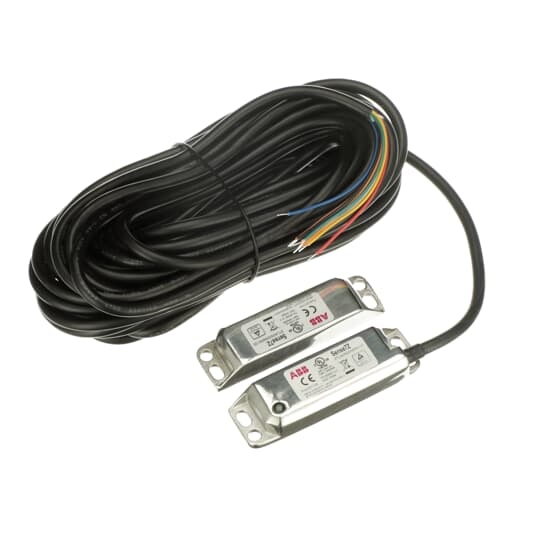 ABB 2TLA050056R6120 Safety magnetic switch complete with actuator, 2NC+1NO (guard closed and actuator present), stainless steel, LED, 10m cable (8 leads).Sense7 is a coded magnetic non-contact switch for interlocking gates and hatches, or other moveable parts. Sense7 has a stainless steel housing that is designed for harsh environments and extreme temperatures. Sense7 offers an interlocking function reaching up to PL e/SIL3 with low level coding.