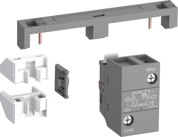 ABB VEM4 The VEM4 is a mechanical and electrical interlock set for the interlocking of two AF(C) contactors.VEM4 set includes a mechanical interlock unit VM4 with 2 fixing clips (BB4) and a VE4 electrical interlock block with A2-A2 connection.Fixing the electrical interlock block to the contactor front face connects the 2 built-in N.C. interlocking contacts with the two coils. VE4 block must be used with A2-A2 connection to respect the electrical connection diagram.