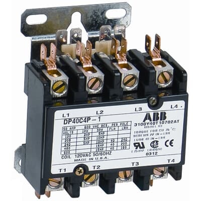 ABB DP40C3P1B DP40C3P-1/B DP contactor provide outstanding performance in various HVAC application and meet all relevant standards, including UL, CSA and IEC. Industry standard mounting plate provides easily accessible mounting holes.