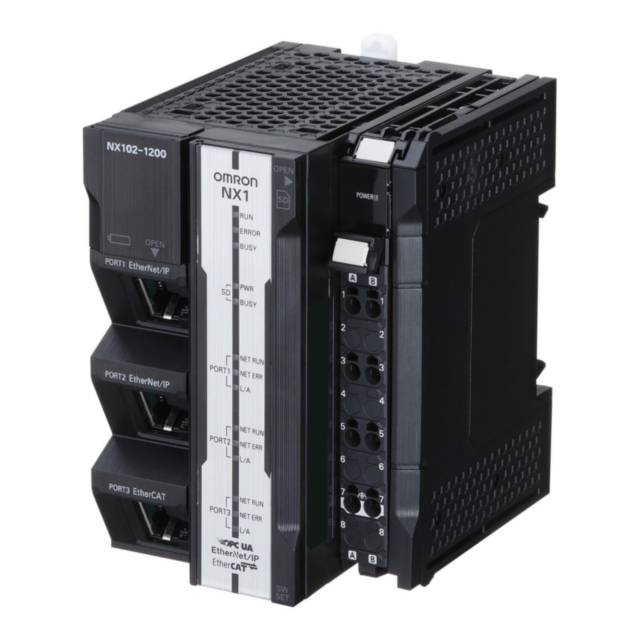 Omron NX1029000 Sysmac NX1 Modular CPU, 5MB program and 33.5MB data memory , built-in EtherCAT (0 servo axes, 4 PTP axes, total 64 EtherCAT nodes), 2 Ethernet ports (OPC-UA and EtherNet/IP)