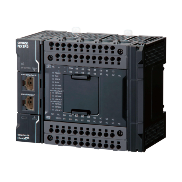 Omron NX1P29024DT1 Sysmac NX1P CPU with 24 Digital Transistor I/O (PNP), 1.5 MB memory, EtherCAT (0 servo axes, 4 PTP axes, 16 EtherCAT nodes), EtherNet/IP and 1 serial option port