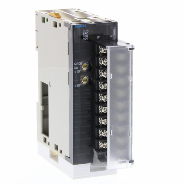 Omron CJ1WMAD42 Analog I/O unit, 4 x inputs -10 to 10 V, 0 to 5 V, 0 to 10 V, 1 to 5 V, 4 to 20 mA, 2 x outputs -10 to 10 V, 0 to 5 V, 0 to 10 V, 1 to 5 V, 4 to 20 mA, resolution 1:4000 scalable to ±32000 or 1:8000, screw terminal