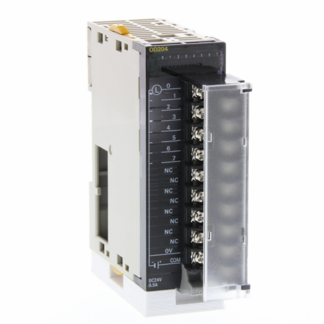 Omron CJ1WOD204 Digital output unit, 8 x transistor outputs, PNP, 0.5 A, 24 VDC, with short-circuit protection and alarm, screw terminal