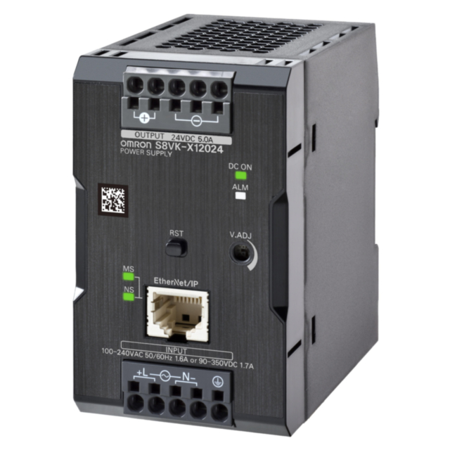 Omron S8VKX12024EIP Book type power supply, 120 W, 24 VDC, 5 A, DIN rail mounting, Push-in terminal, Coated, Ethernet IP / Modbus TCP compatibility