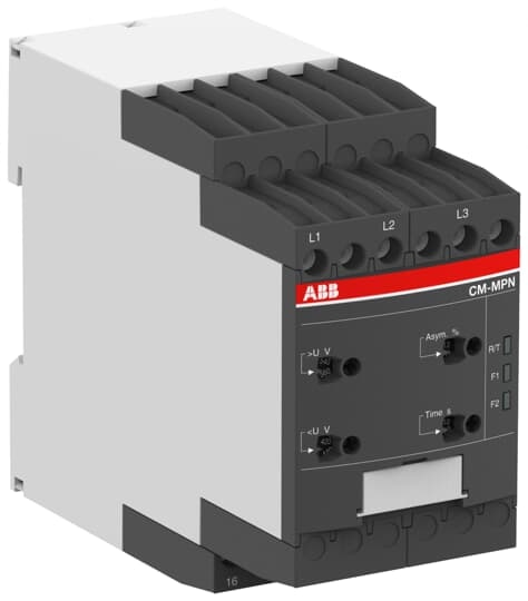 ABB 1SVR750487R8300 The CM-MPN.52S is a multifunctional relay from the CM three-phase monitors range. It operates with a rated control supply voltage / three-phase measuring voltage of 350-580 V AC 50/60 Hz and has a 2 c/o (SPDT) output with contacts rated at 250 V / 4 A. This relay monitors all phase parameters such as over/undervoltage, phase unbalance and phase failure. The corresponding threshold values are adjustable. The CM-MPN.52S also offers selection of phase sequence monitoring, automatic phase sequence correction as well as an ON or OFF tripping delay. The output contacts can be configured as 1x2 c/o (SPDT) contacts (common signal) or 2x1 c/o (SPDT) contact (separate signal for over- and undervoltage thresholds) operation. The tripping delay is adjustable over a range of instantaneous to 30 s (0, 0.1-30 s). A sealable transparent cover for protection against unauthorized changes is available as accessory. The device offers screw connection technology with double-chamber cage connection terminals.
