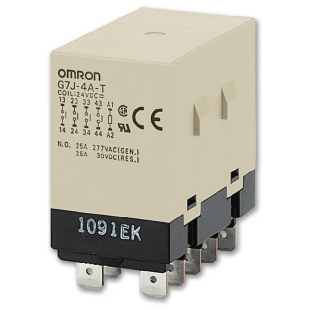 Omron G7J3A1BTDC24 Power Relay, 3PST-NO/SPST-NC, quick connect terminal, 24 VDC