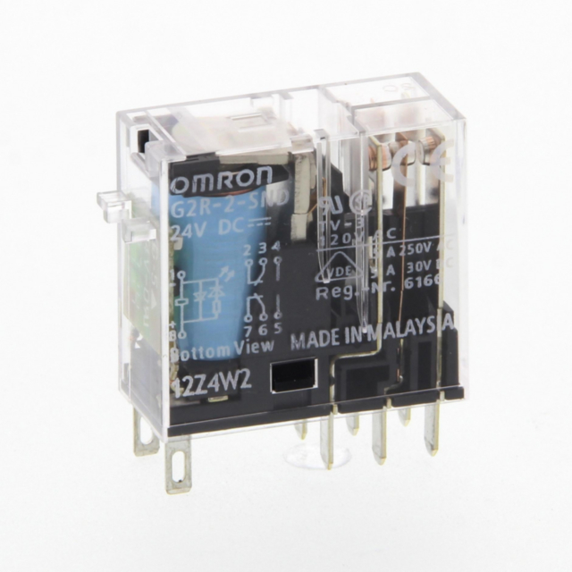 Omron G2R2SNDDC24S Relay, plug-in, 8-pin, DPDT, 5 A, mech & LED indicators, coil suppressor, label facility