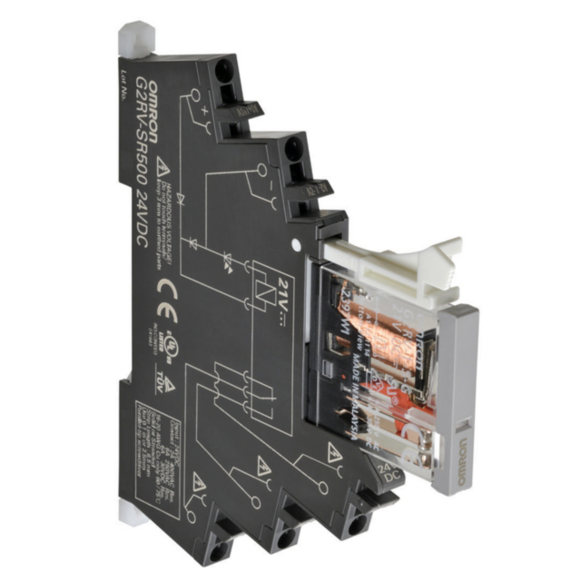 Omron G2RVSR500DC24 Slimline relay 6mm incl. socket, SPDT, 6 A, Push-in terminals, 24 VDC