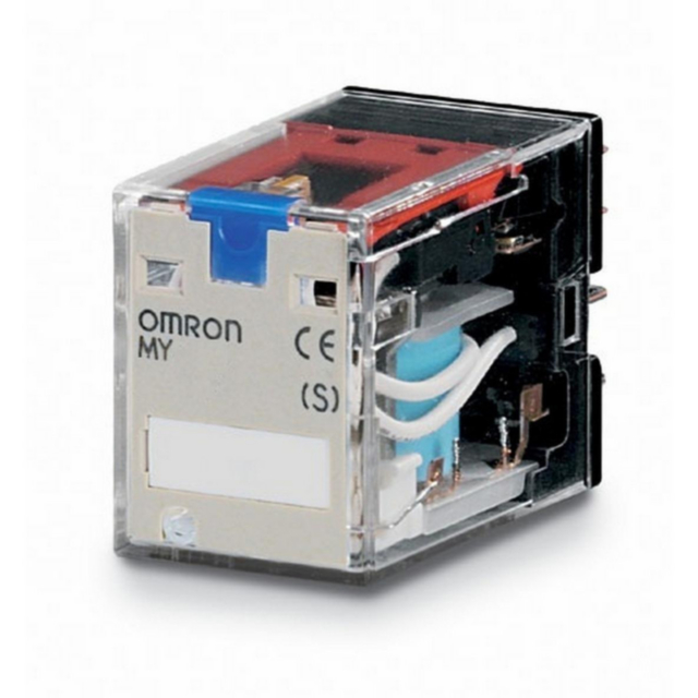 Omron MY4IN1D2DC24S Relay, plug-in, 14-pin, 4PDT, reverse coil polarity, 5 A, mech & LED indicators, coil suppressor, lockable push to test button, label facility, 24 VDC