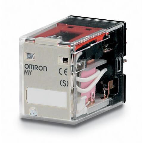Omron MY4AC110120S Relay, plug-in, 14-pin, 4PDT, 5 A, mech indicator, label facility, 110/120 VAC