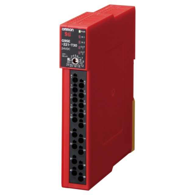 Omron G9SE221T05 Safety relay unit, 24 VDC, 4 safety outputs 5 A max (2+2 with 5 s off delay), aux. output