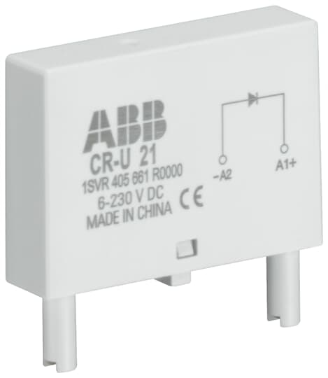 ABB 1SVR405666R0000 The CR-U 71 plug-in module is a pluggable function module for the CR-U range sockets. This module provides overvoltage protection. The rated control supply voltage is 24 V AC.