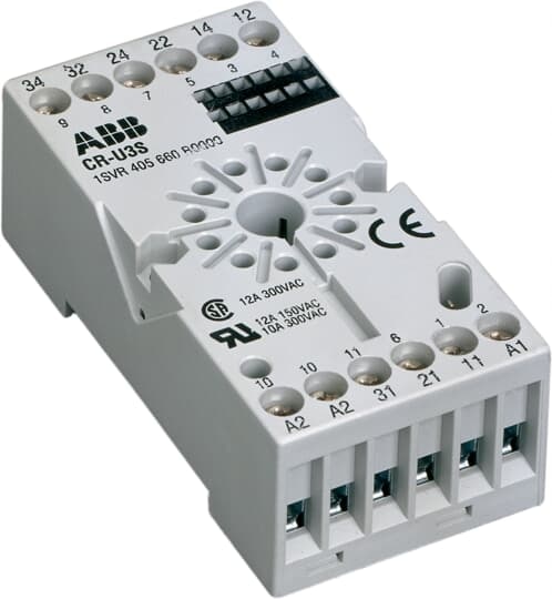 ABB 1SVR405660R0000 The CR-U3S socket is from the CR-U (universal) relay range. The socket is suitable for CR-U relays with 3 c/o (SPDT) output contacts. The socket has screw connection terminals. Pluggable function modules, holder and marker are available as accessories