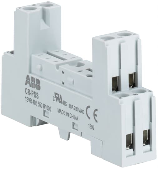 ABB 1SVR405650R1000 The CR-PSS socket is from the CR-P (pcb) relay range. The standard socket is suitable for CR-P relays with 1 or 2 c/o (SPDT) output contacts. The socket has screw connection terminals. Pluggable function modules, holder and marker are available as accessories.