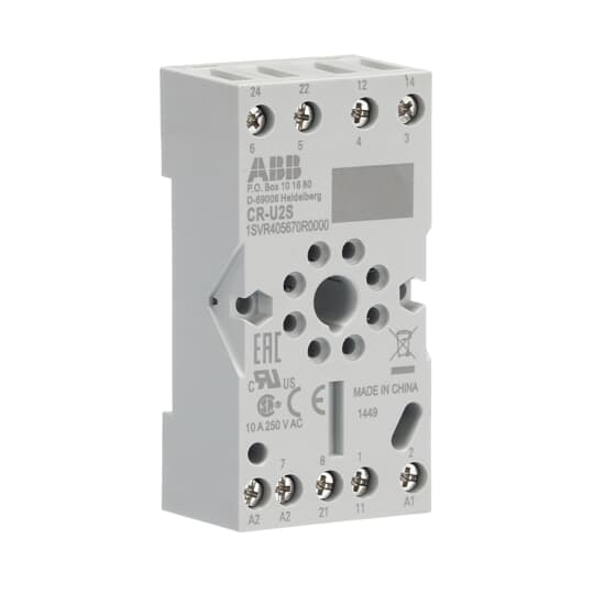 ABB 1SVR405670R0000 The CR-U2S socket is from the CR-U (universal) relay range. The socket is suitable for CR-U relays with 2 c/o (SPDT) output contacts. The socket has screw connection terminals. Pluggable function modules, holder and marker are available as accessories