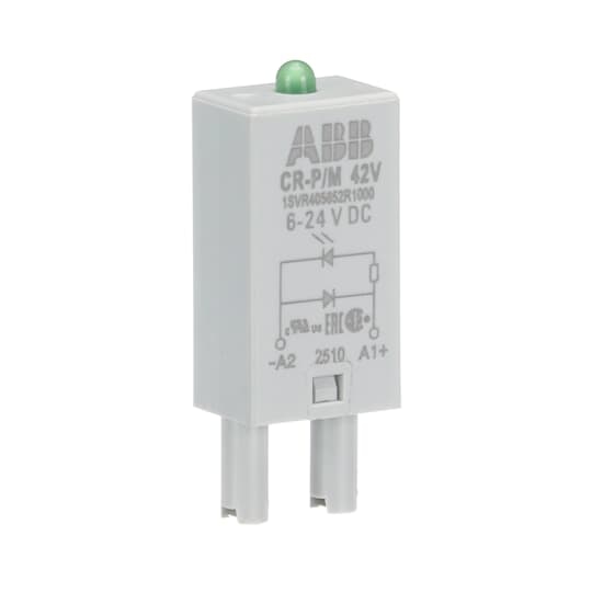 ABB 1SVR405652R1000 The CR-P/M 42V plug-in module is a pluggable function module for the CR-P and CR-M range sockets. This module provides reverse polarity protection/free wheeling diode and a green LED indication. The rated control supply voltage is 6-24 V DC.
