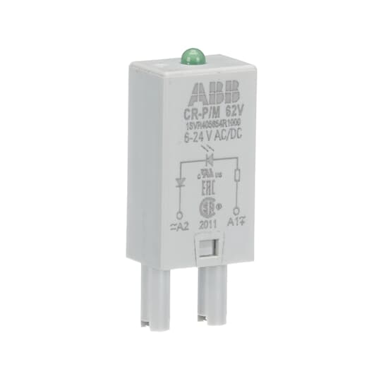 ABB 1SVR405654R1000 The CP-P/M 62V plug-in module is a pluggable function module for sockets of the CR-P and CR-M range. This module provides a diode and a green LED indication. The rated control supply voltage is 6-24 V AC / DC.