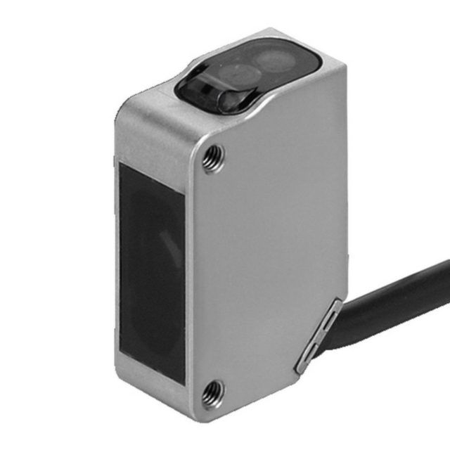 Omron E3ZMLS84H2M Photoelectric sensor, rectangular housing, stainless steel, red LED, background suppression, 200 mm, PNP, Light-ON/Dark-ON, 2 m cable